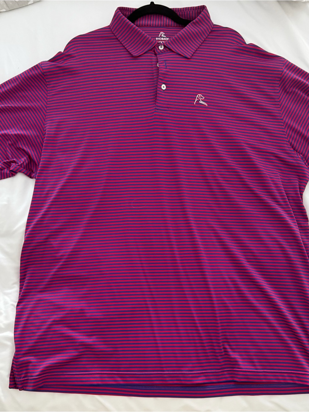 Rhoback “Birdie Stripe” Purple & Navy Performance Polo